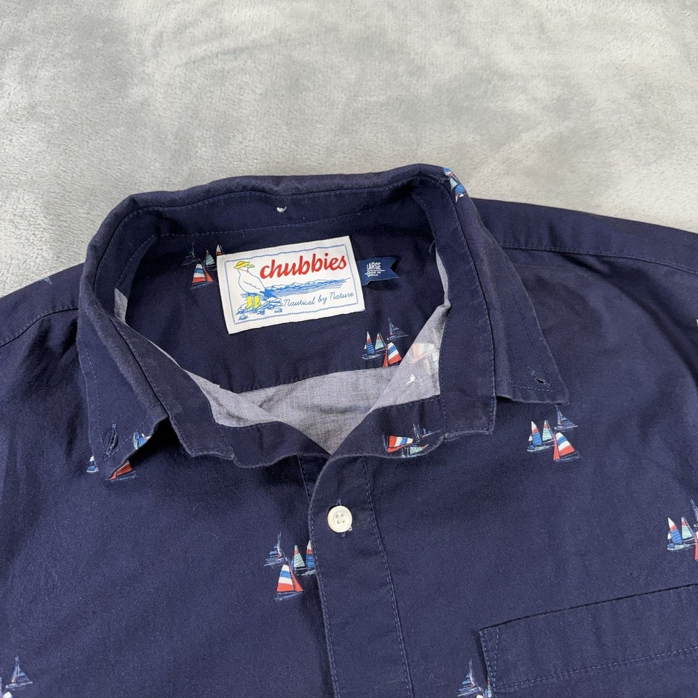 Chubbies Nautical By Nature Men's Large Sailboat Allover Print 1/4 Button - Picture 5 of 8